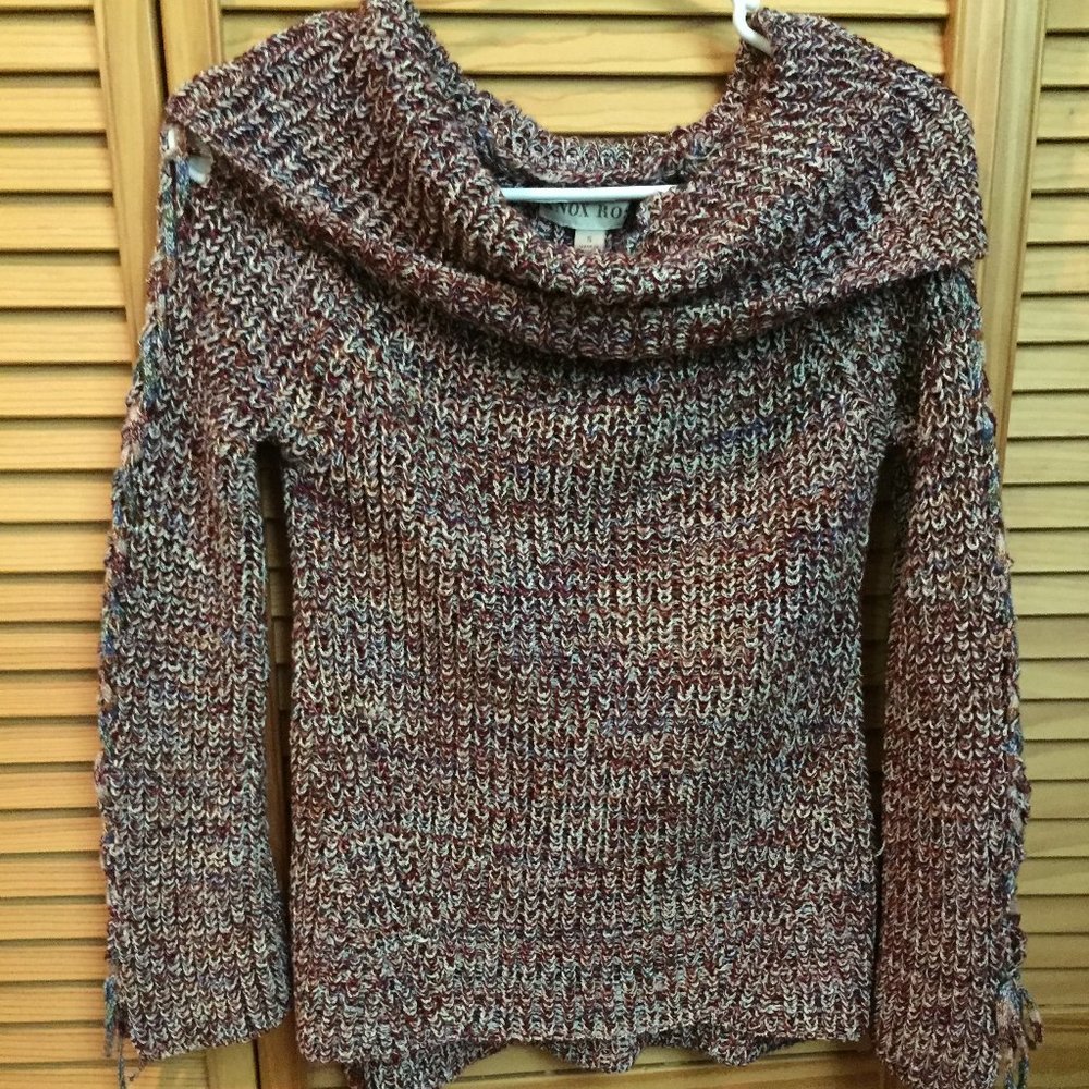 Knox Rose Multi-Color Knit Scrunch Neck Sweater